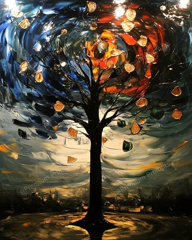 Rich Impasto Gold Oil Stained Glass Art