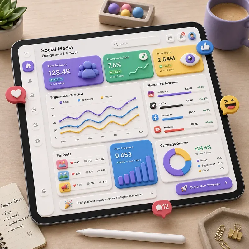 3D Claymorphic Dashboard UI Renders
