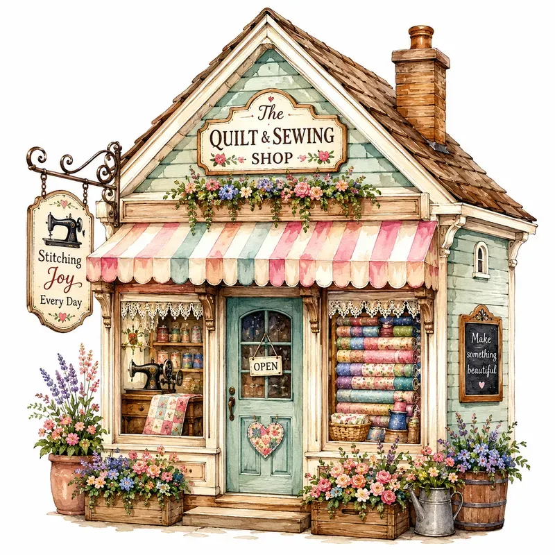 Watercolor Storybook Shop Facade Cliparts