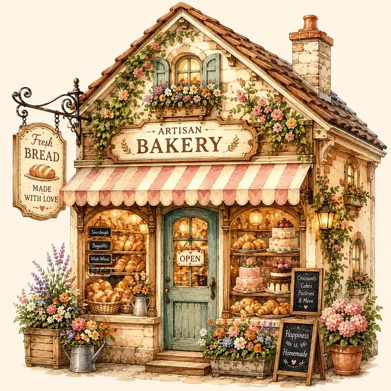 Watercolor Storybook Shop Facade Cliparts