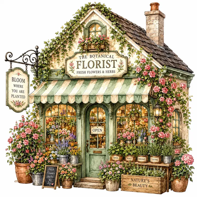 Watercolor Storybook Shop Facade Cliparts