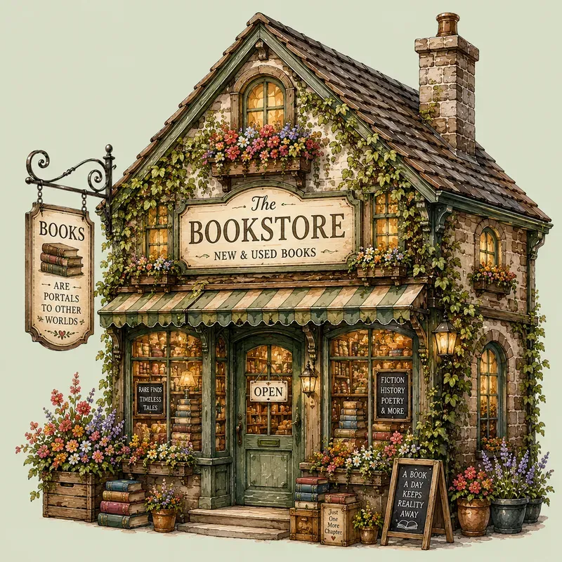 Watercolor Storybook Shop Facade Cliparts