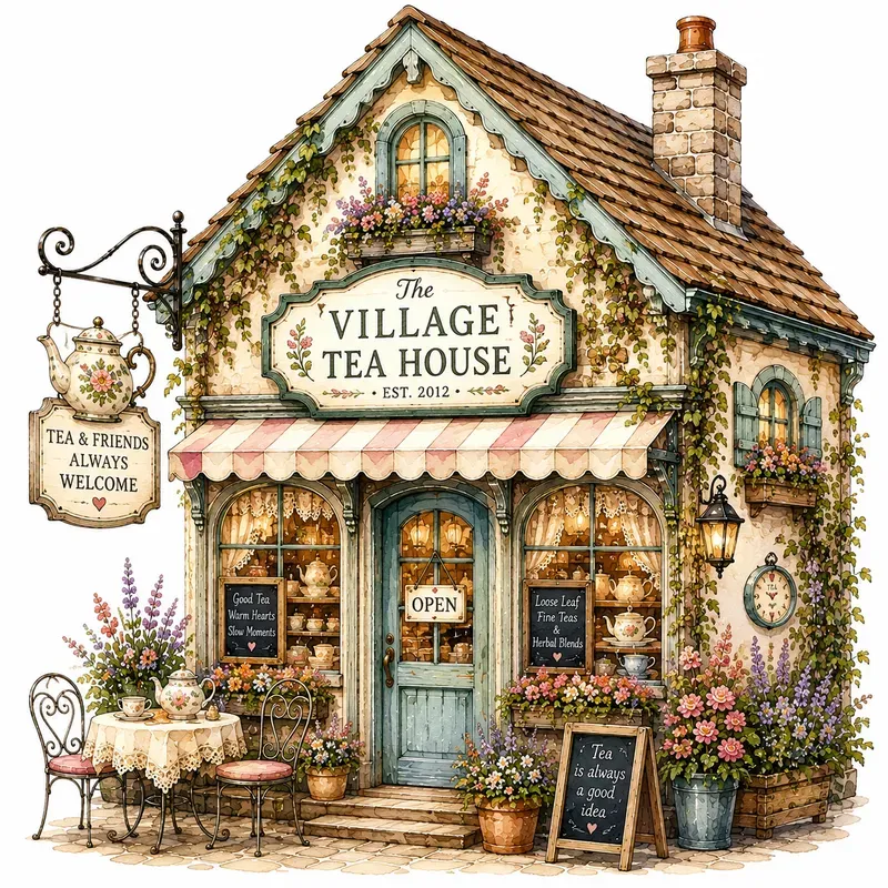Watercolor Storybook Shop Facade Cliparts