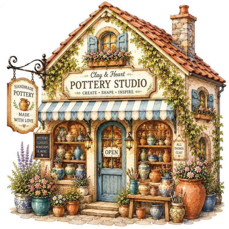 Watercolor Storybook Shop Facade Cliparts