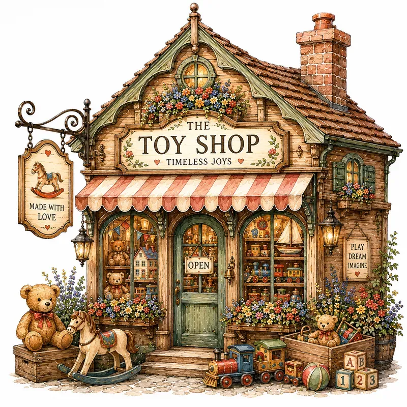Watercolor Storybook Shop Facade Cliparts
