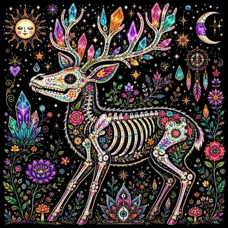 Psychedelic Folkart Animal Skeletons