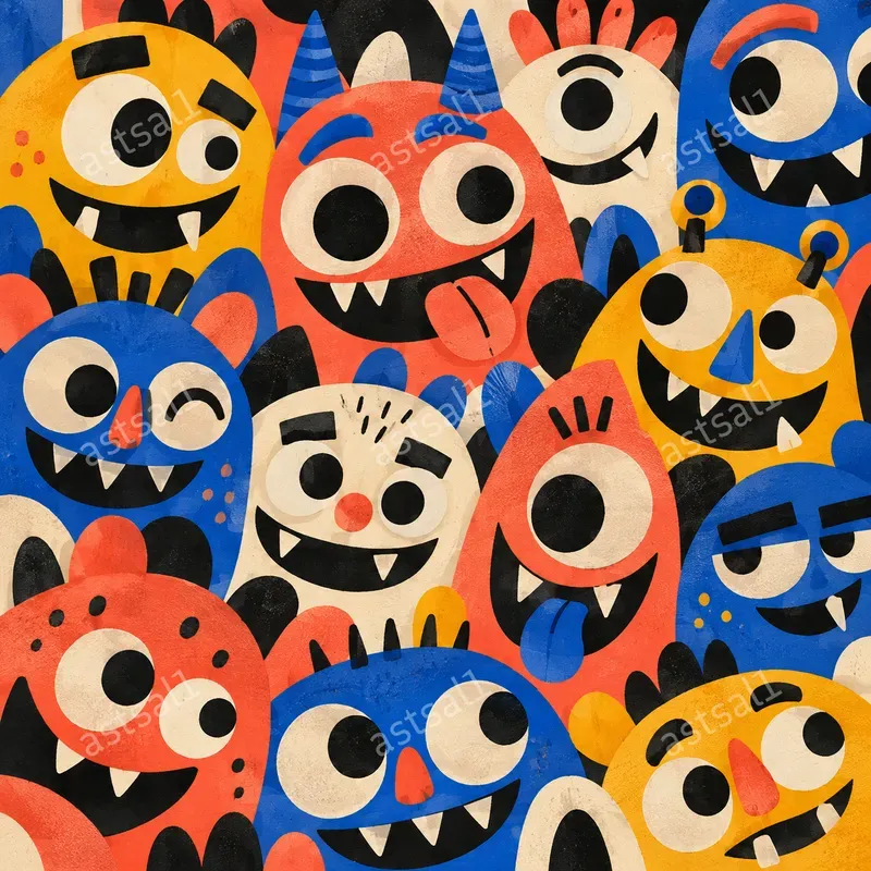 Geometric Monster Face Patterns