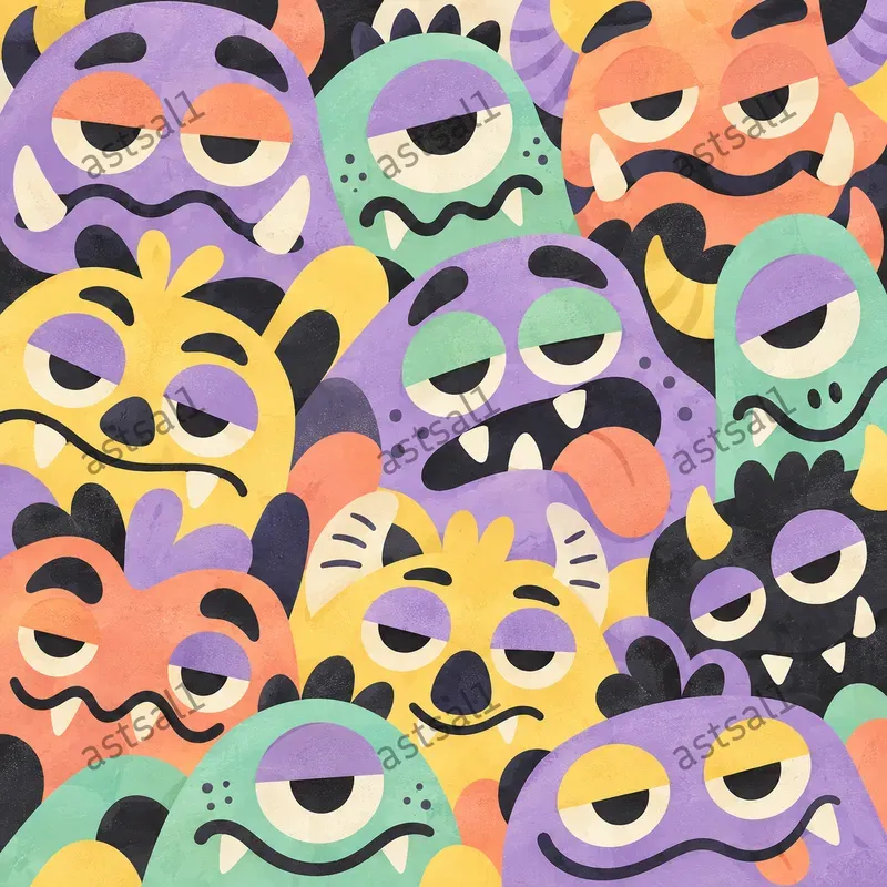 Geometric Monster Face Patterns