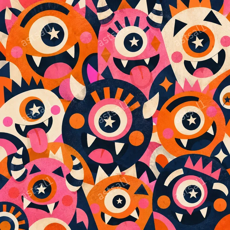 Geometric Monster Face Patterns
