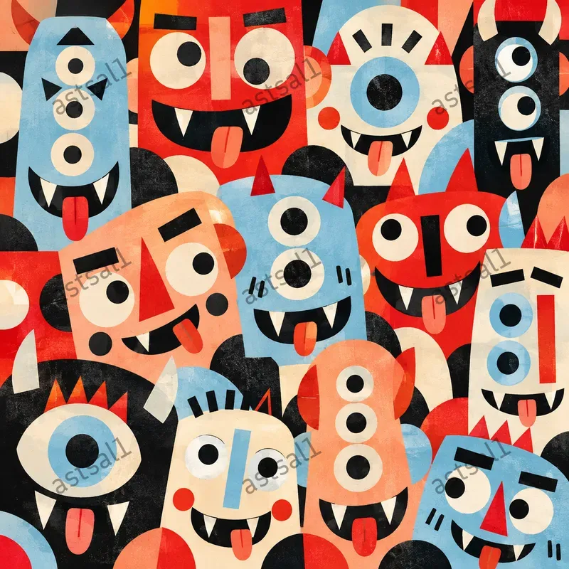 Geometric Monster Face Patterns
