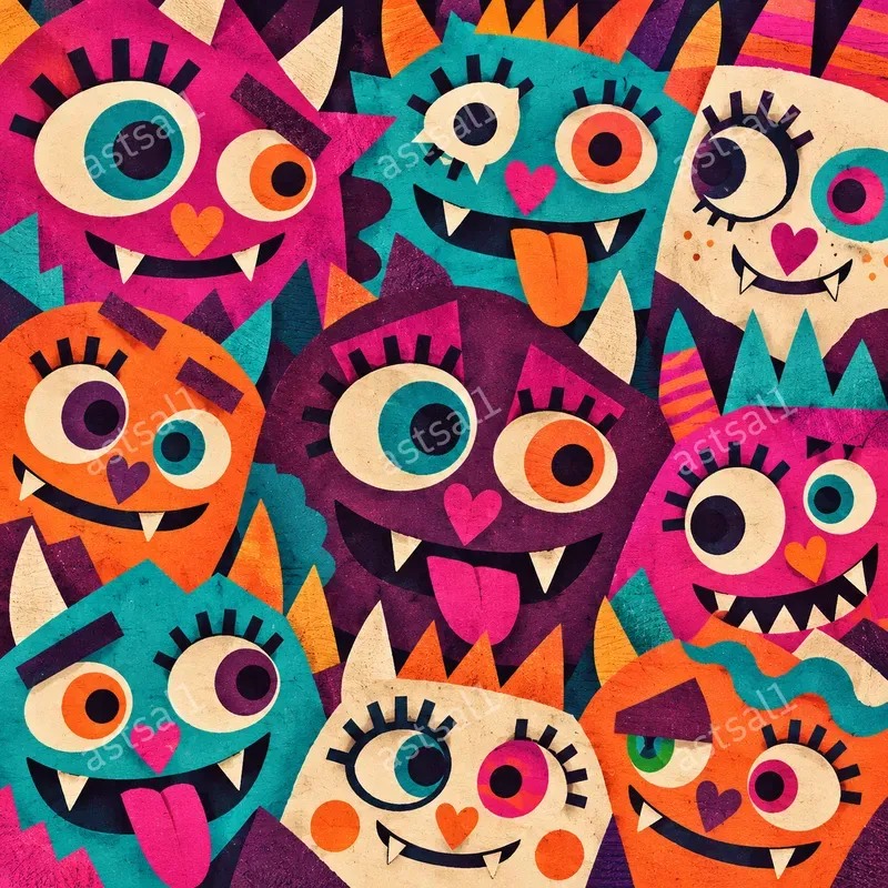 Geometric Monster Face Patterns