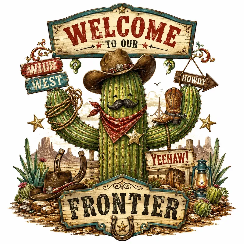 Title Wild West Wooden Signpost Art