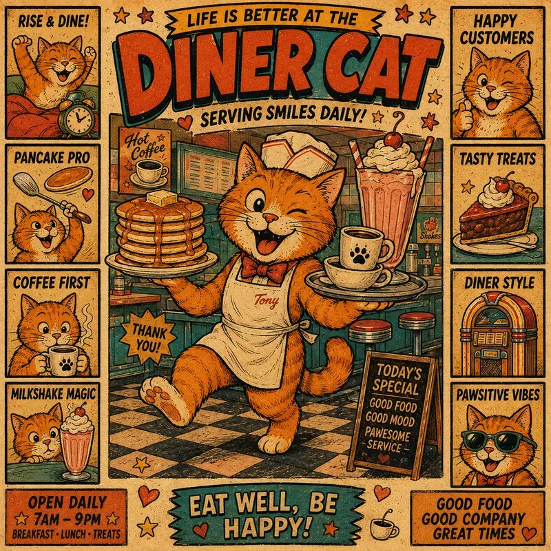 Retro Cartoon Cat Posters