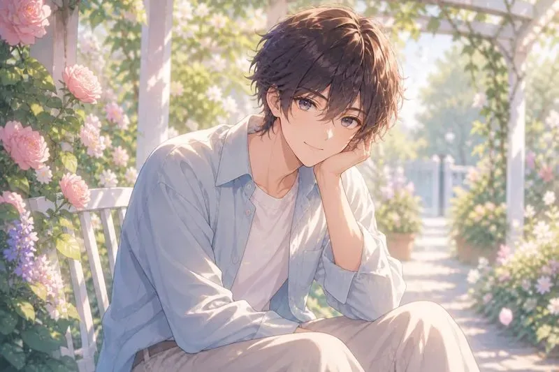 Nervous Men Holding Flowers In Gardens