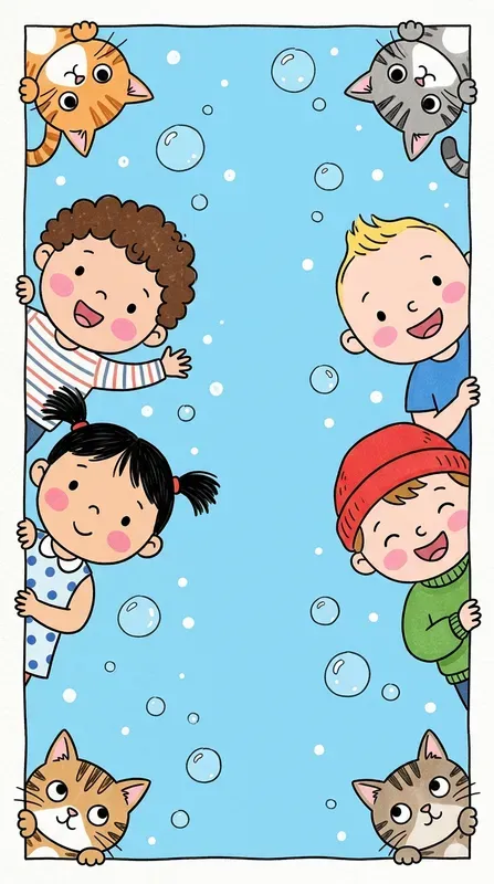 Whimsical Peekaboo Kids Border Art