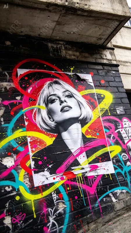 Neon Wheatpaste Street Art