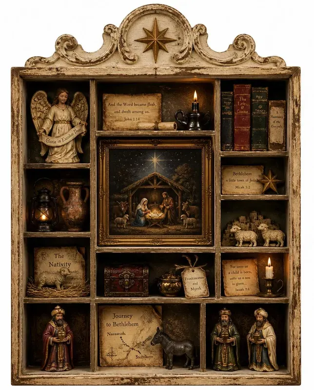 Vintage Christmas Shadowbox Ephemera