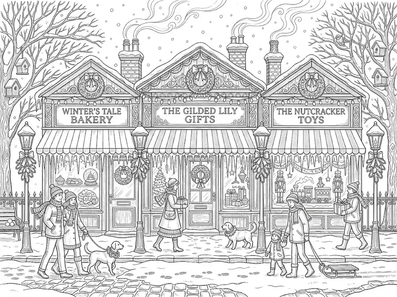 Victorian Winter Town Coloring Pages