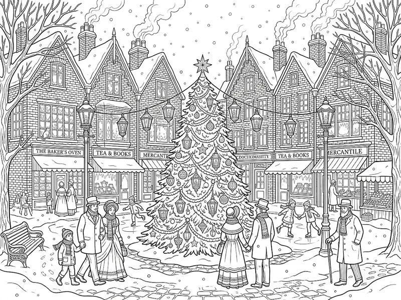 Victorian Winter Town Coloring Pages