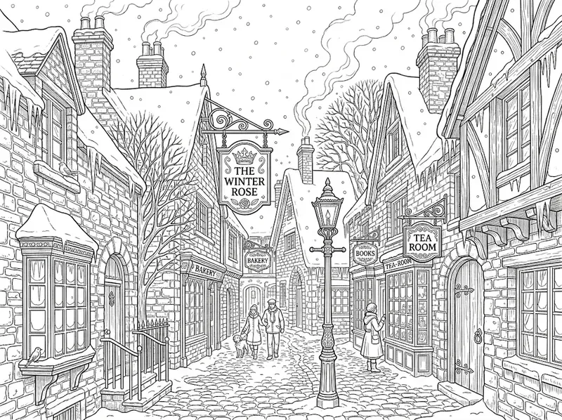Victorian Winter Town Coloring Pages