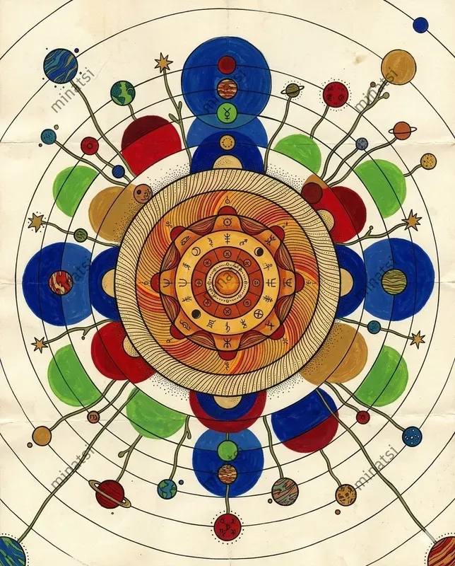 Abstract Celestial Diagram Gouache Art