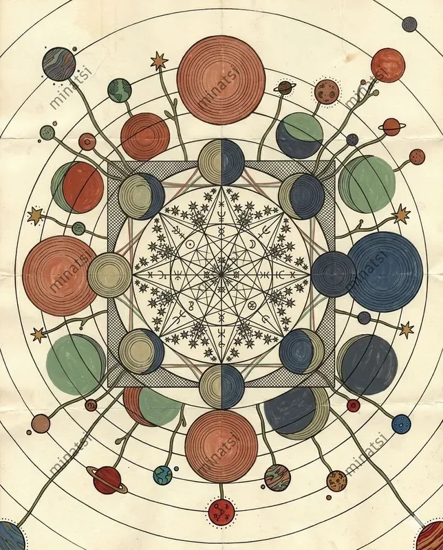 Abstract Celestial Diagram Gouache Art