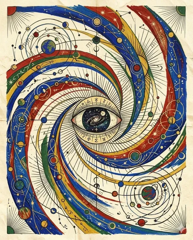 Abstract Celestial Diagram Gouache Art