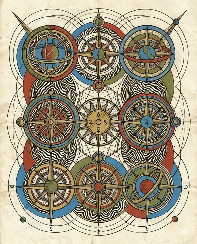 Abstract Celestial Diagram Gouache Art
