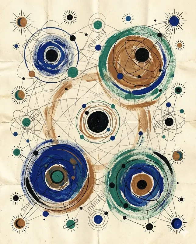 Abstract Celestial Diagram Gouache Art