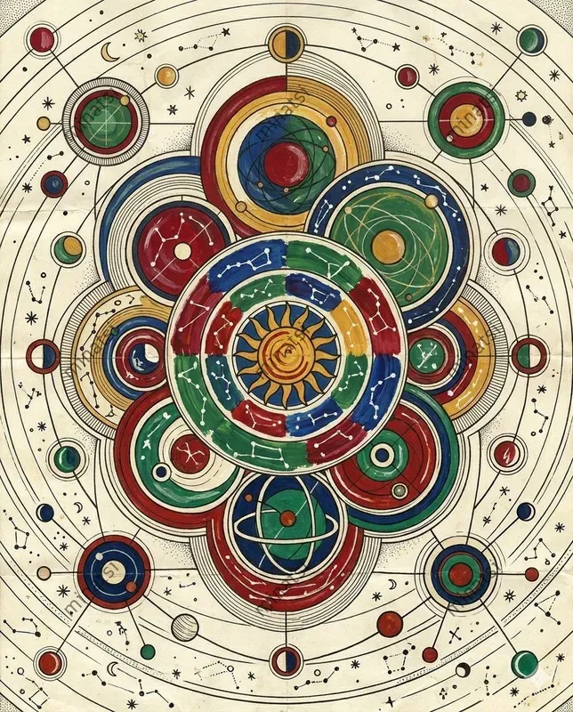 Abstract Celestial Diagram Gouache Art