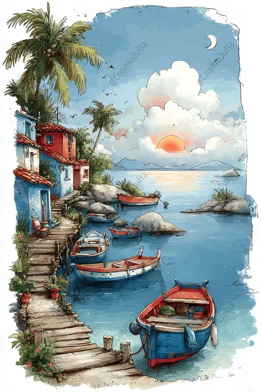 Tropical Watercolor Landscapes