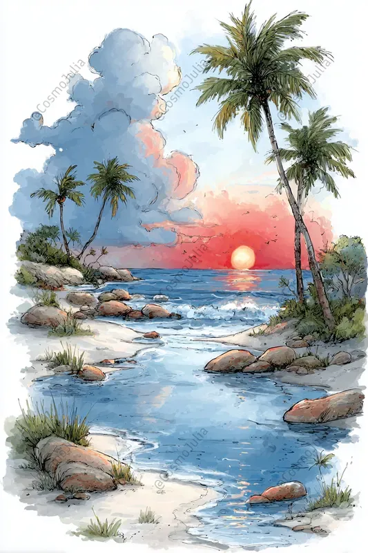 Tropical Watercolor Landscapes