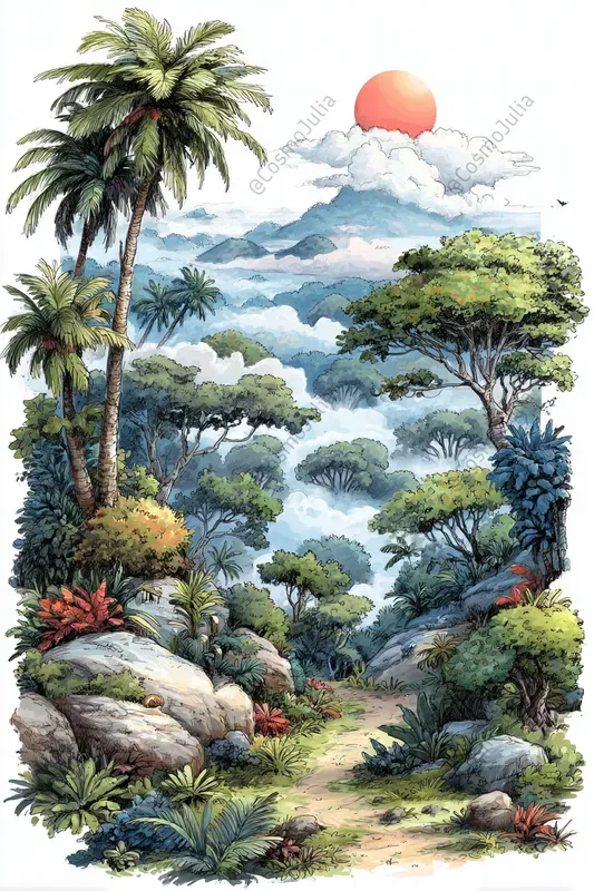 Tropical Watercolor Landscapes