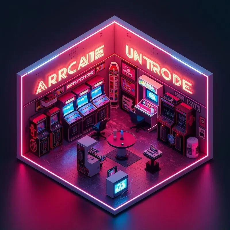 3D Isometric Neon Gaming Rooms