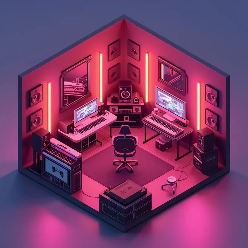 3D Isometric Neon Gaming Rooms