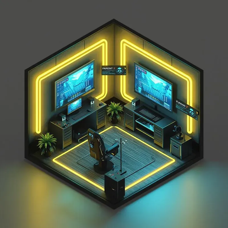 3D Isometric Neon Gaming Rooms