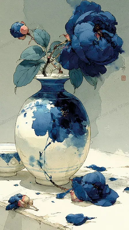 Luxury Ink Wash Blue Style