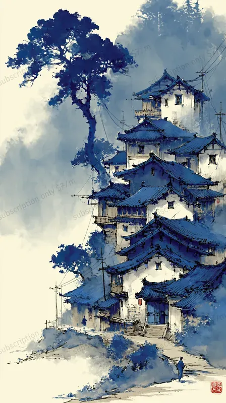 Luxury Ink Wash Blue Style