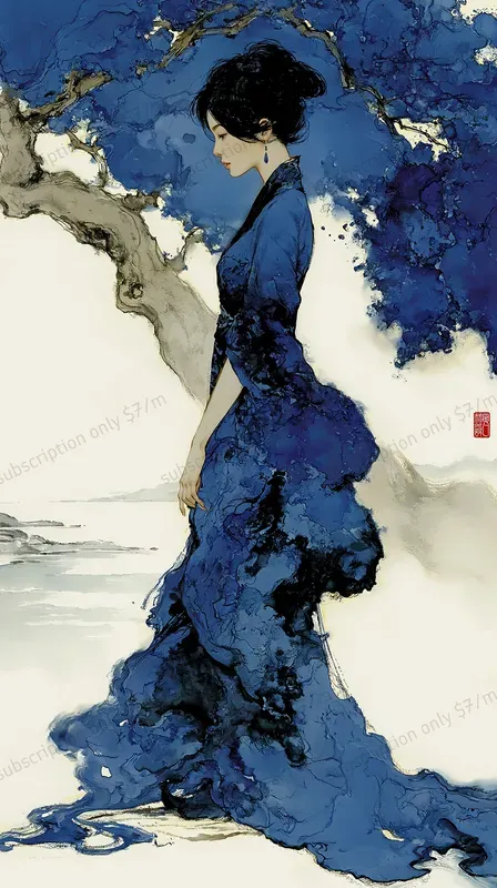 Luxury Ink Wash Blue Style