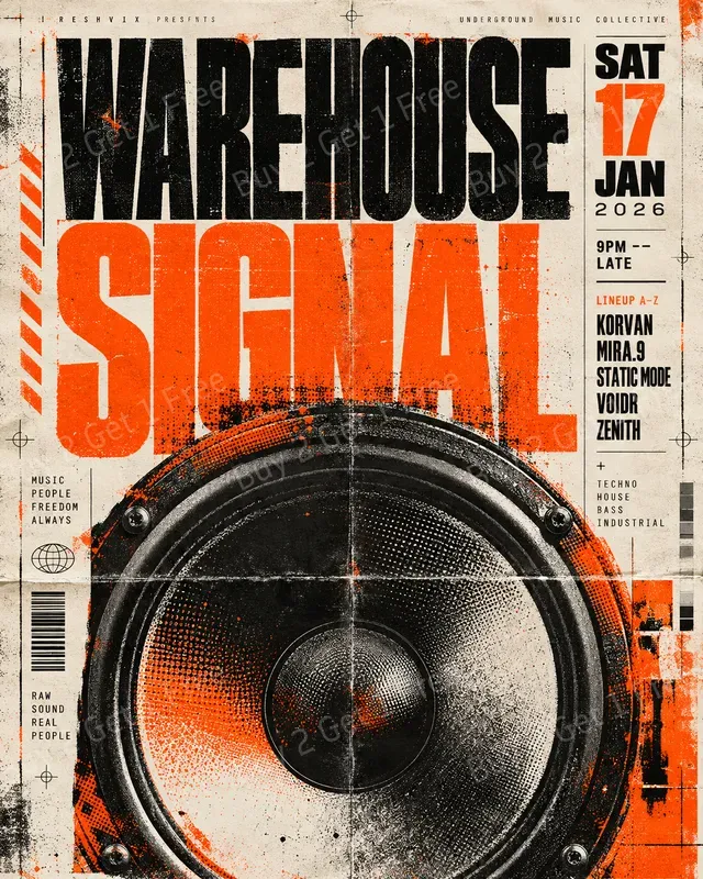 Techno Rave Flyer Retro Print Textures