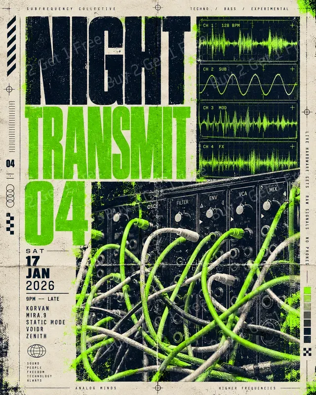 Techno Rave Flyer Retro Print Textures