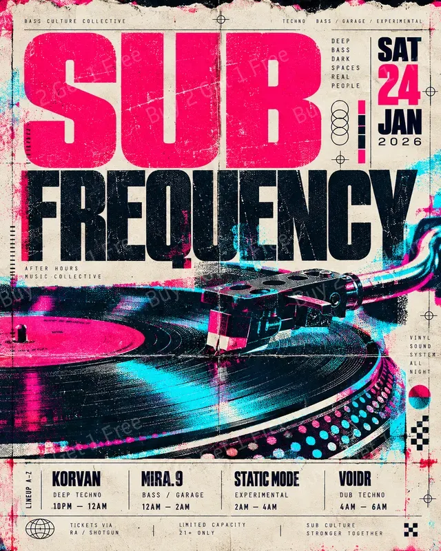 Techno Rave Flyer Retro Print Textures