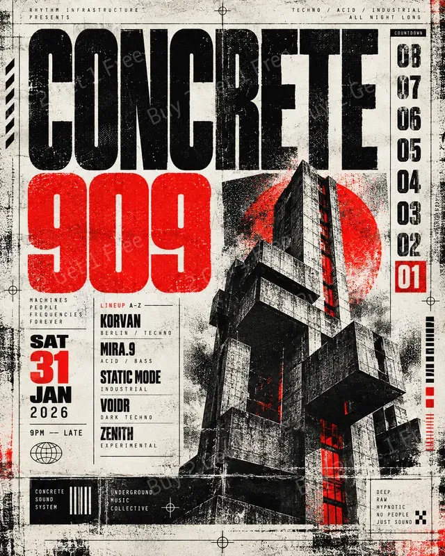 Techno Rave Flyer Retro Print Textures
