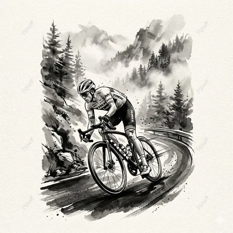 Cycling Sumie Ink Wash Illustrations