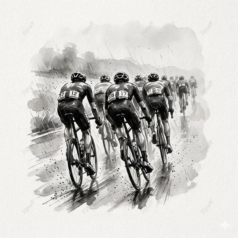 Cycling Sumie Ink Wash Illustrations