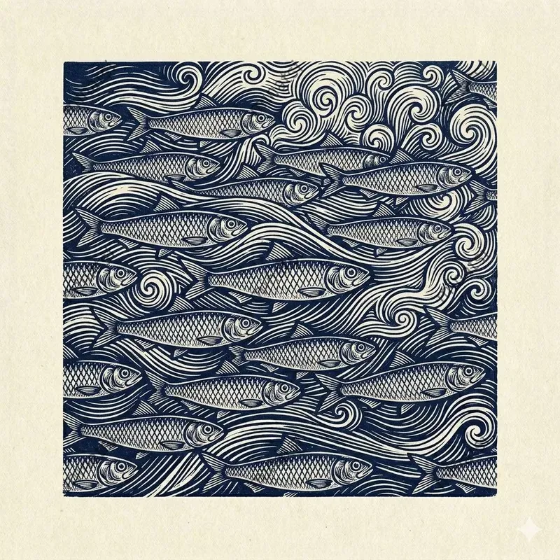 Vintage Marine Linocut Pattern Art