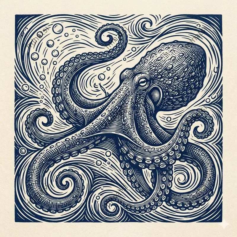 Vintage Marine Linocut Pattern Art