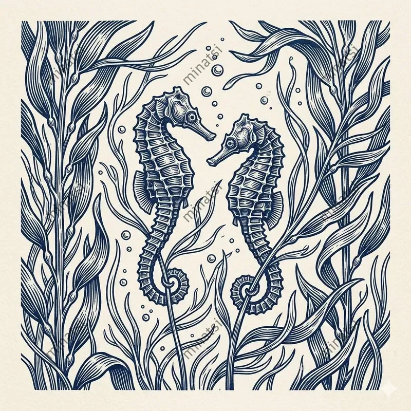 Vintage Marine Linocut Pattern Art