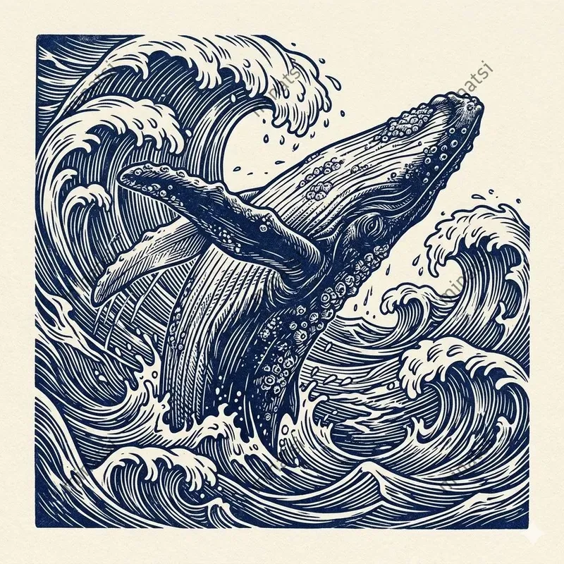 Vintage Marine Linocut Pattern Art