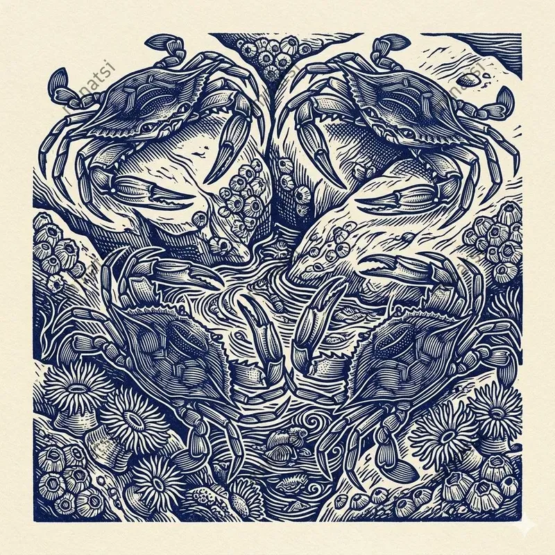 Vintage Marine Linocut Pattern Art